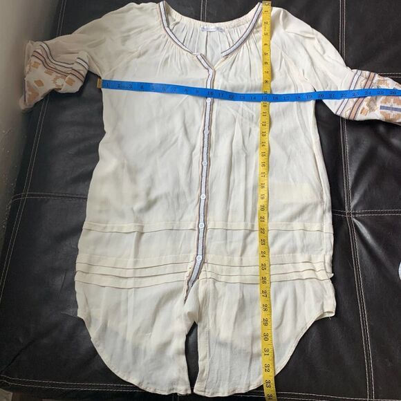 R VIVIMOS long tunic top blouse long sleeve embroidered boho beige white sz s - Picture 7 of 8